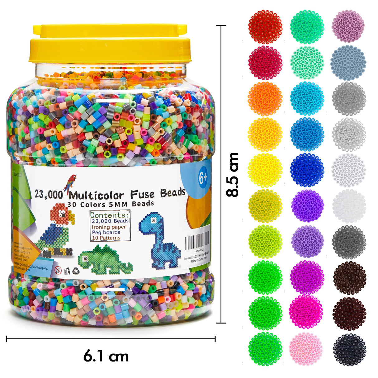 INSCRAFT 2 Buckets of Fuse Beads, 46,000 pcs 5mm Iron Beads for Kids Crafts, 30 Colors with 6 Pegboards, 10 Ironing Paper, 20 Patterns, Gifts for Birthday Christmas, Multicolor Refill Kit INSCRAFT