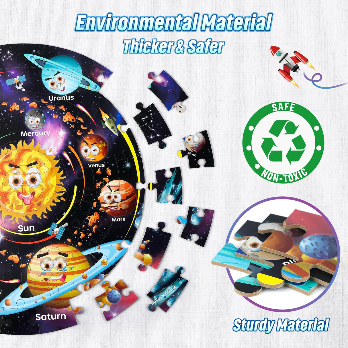 SYNARRY Solar System Floor Puzzles for Kids Ages 4-8, Large 70 Piece Jigsaw Puzzles for Kids Ages 4-6, Space Planet Astronaut Toys Gifts Puzzles for 3-5 5-7 8-10 Years Old Toddlers Boys Girls Children SYNARRY