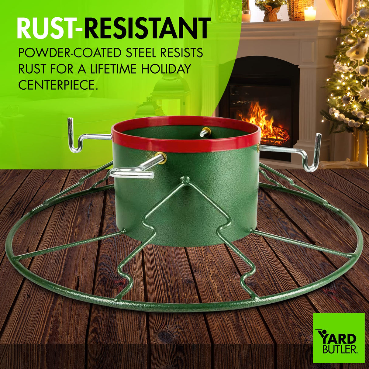 Yard Butler Santa's Helper - Easy to Use & Assemble Christmas Tree Stand - Durable & Sturdy Stand Made with Anti-Rust Steel - Beautiful Addition to Holiday Decor - 6' to 11' Trees - Green Yard Butler
