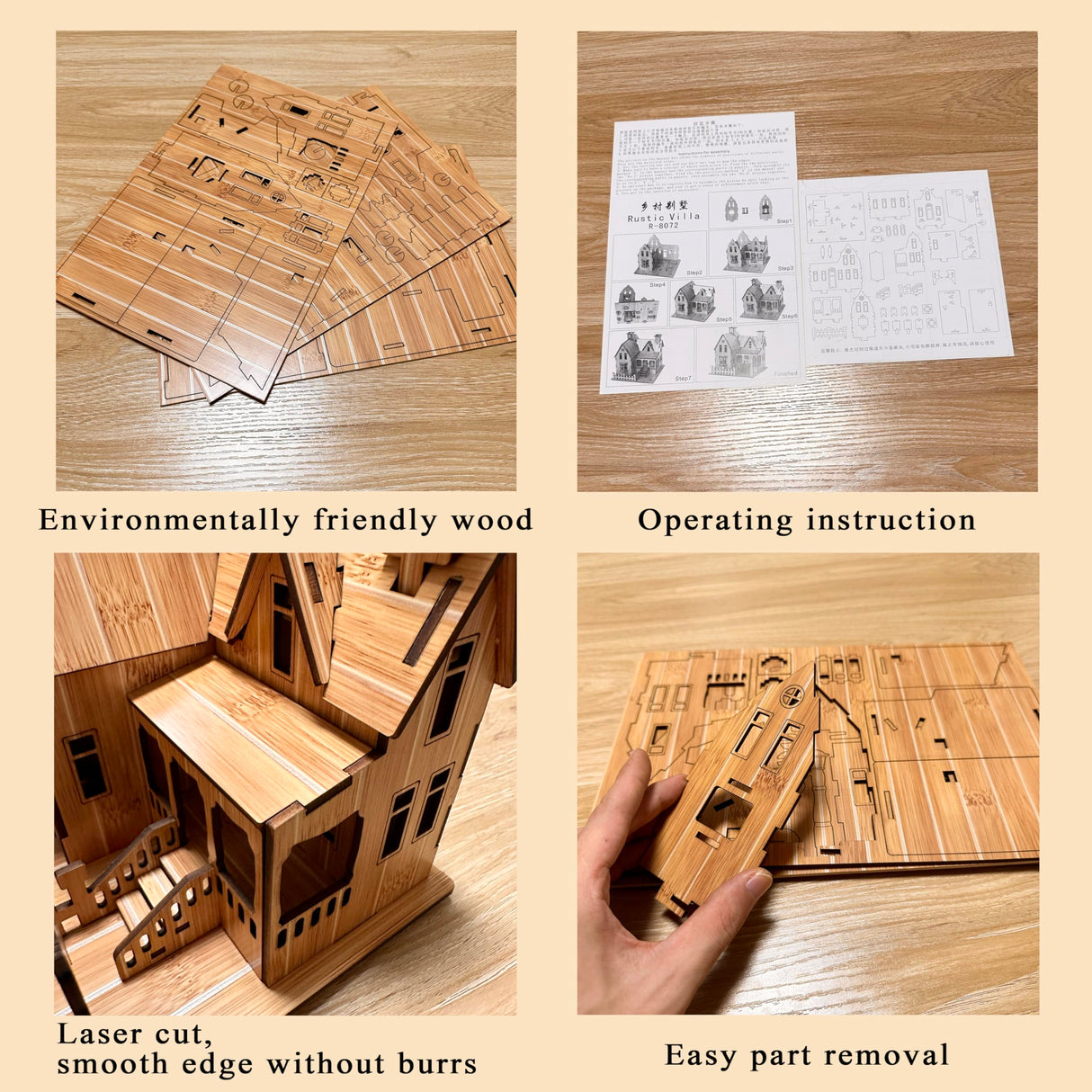 MPIUET 3D Wooden Puzzles for Adults Wooden House Rustic Villa Model Kits for Adults, 6.7" × 6.1" × 6.9", 3D Jigsaw Brain Teaser Puzzles, Log Cabin DIY MPIUET