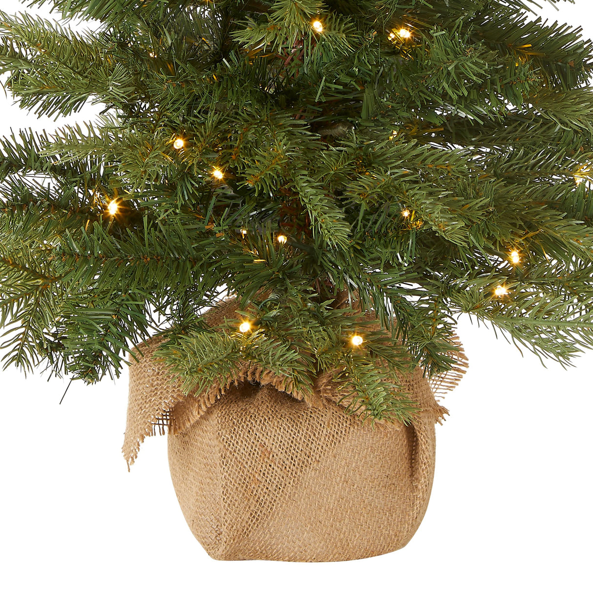 National Tree Company Pre-Lit 'Feel Real' Artificial Mini Christmas Tree, Green, Nordic Spruce, White Lights, Includes Burlap Bag Base, 3 Feet National Tree Company