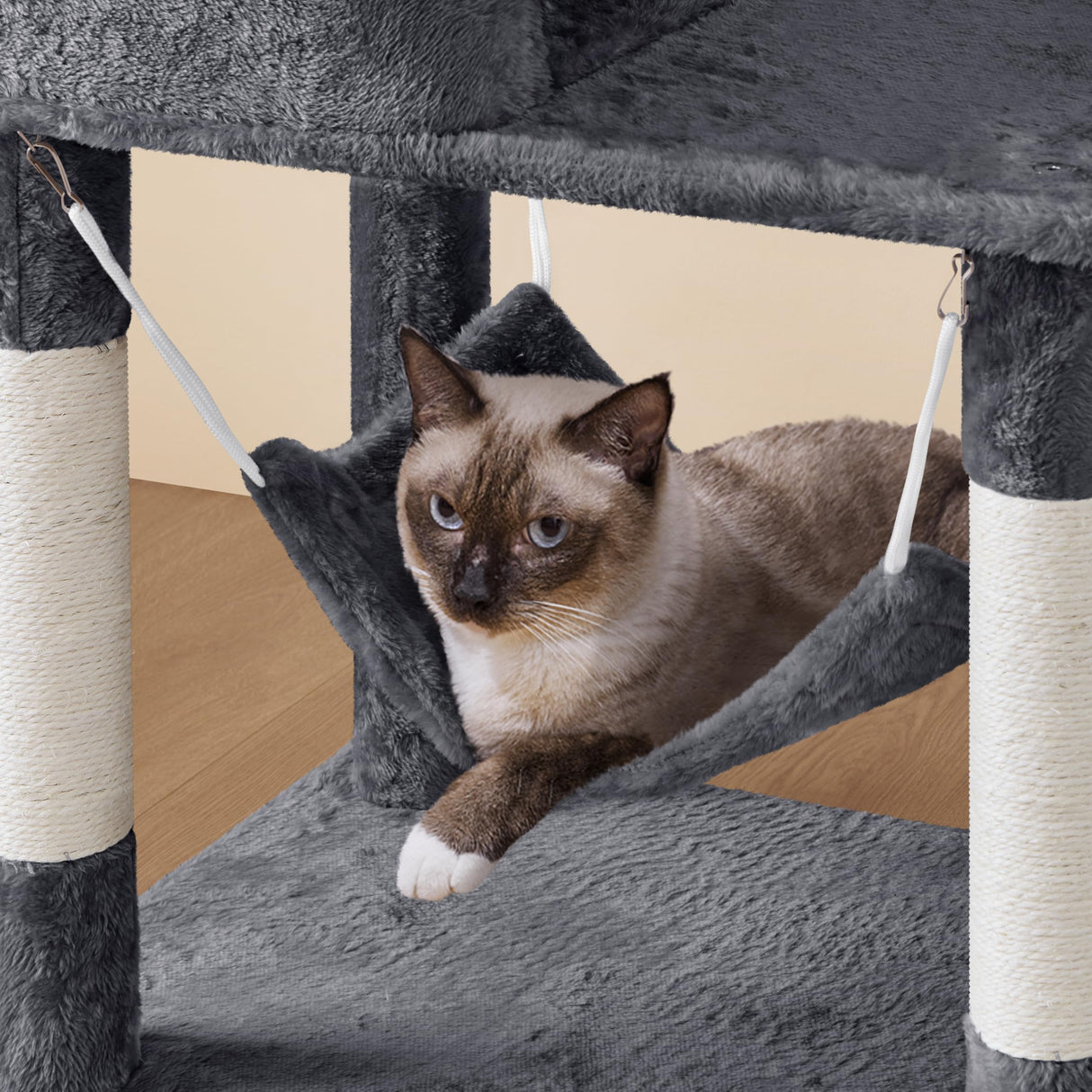 Yaheetech 64.5in Extra Large Multi-Level Cat Tree Kittens Play House Condo with Platform, Perch Hammock & Scratching Posts, Dark Gray Yaheetech