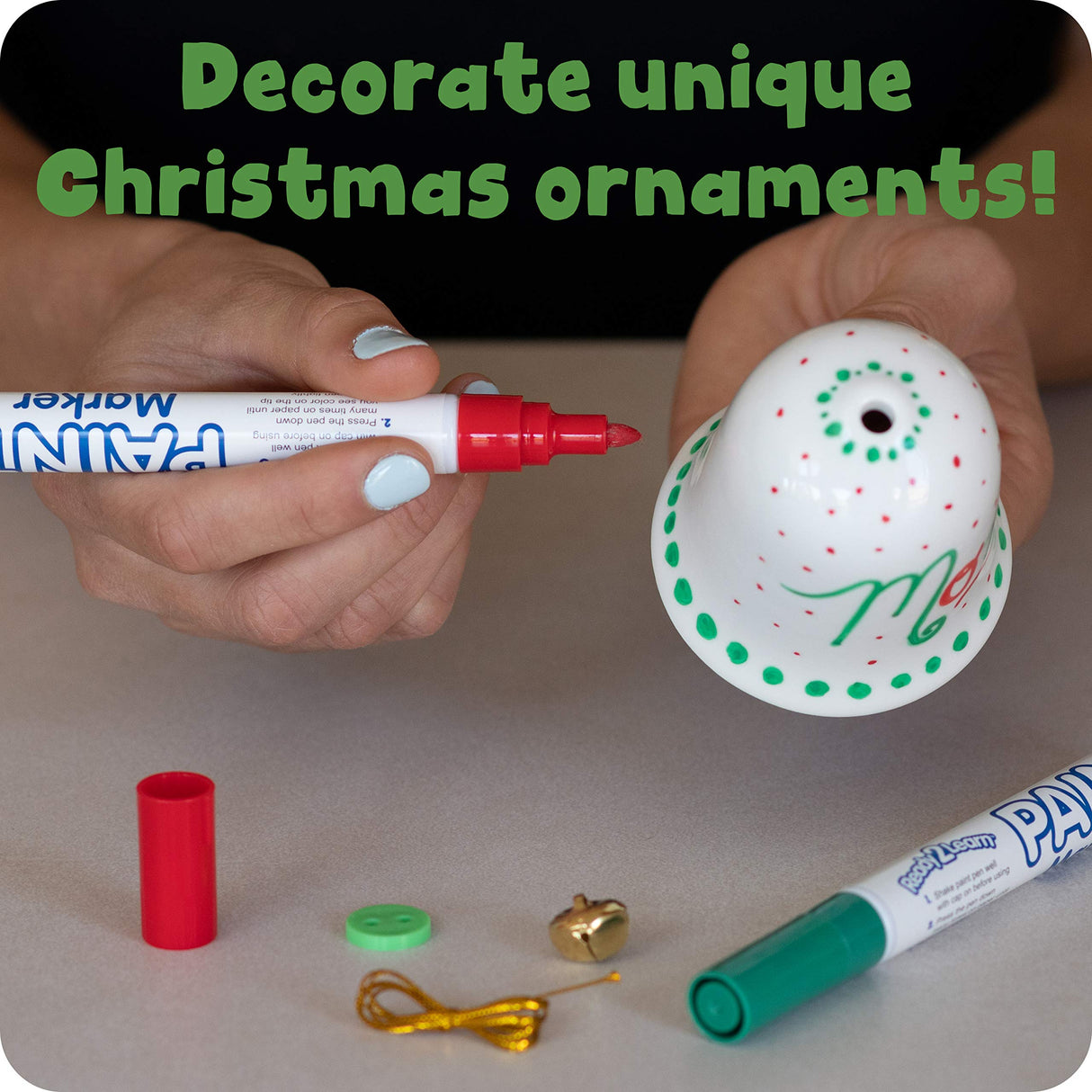 READY 2 LEARN Christmas Crafts - Design Your Own Porcelain Bells - Craft Kit for Kids - Christmas Tree Decorations - All Materials Included, Green,Red, Set of 3 READY 2 LEARN