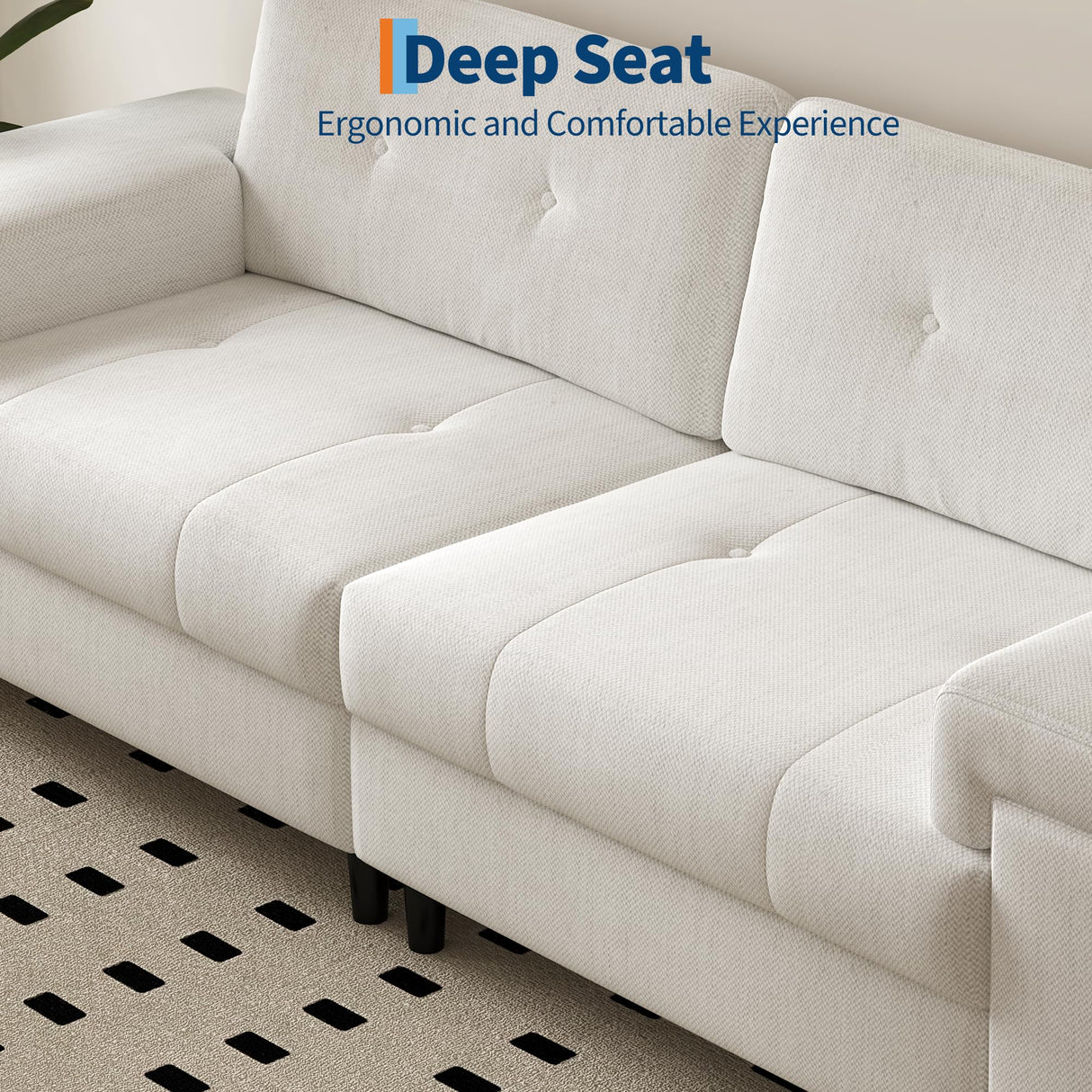 85 in Modern 3-Seater Sofa for Living Room,Chenille Fabric Deep Seat Couch with Adjustable Wide Armrests & Plush Button-Tufted Back, Comfortable Living Room and Bedroom Sofa, Easy Assembly(Beige) Garvee