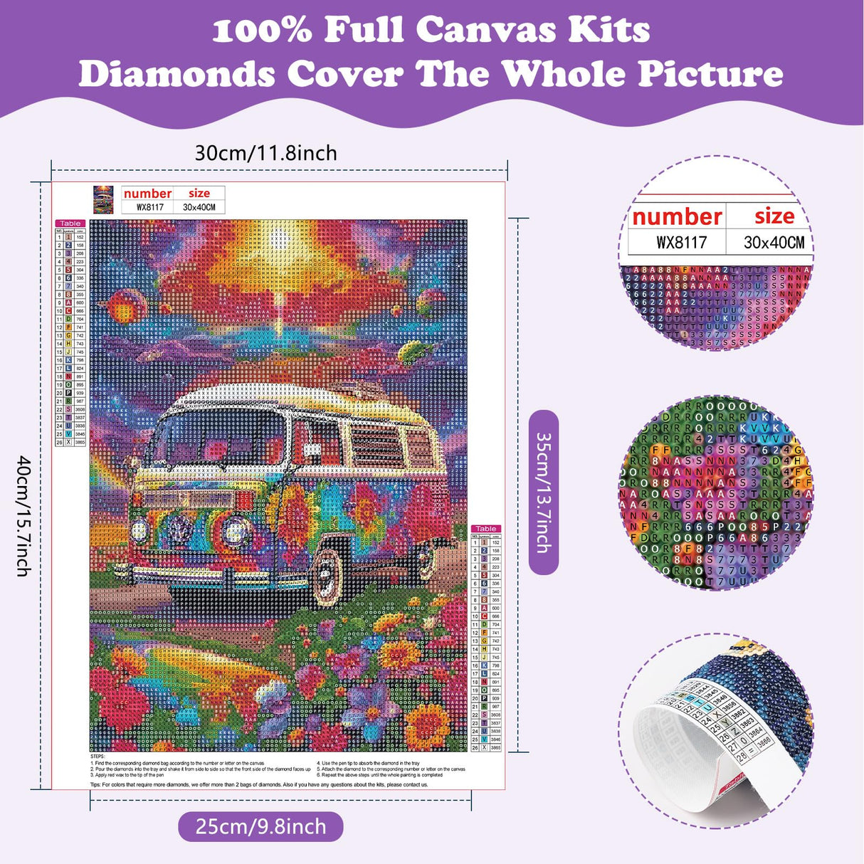 SENQAO Bus Diamond Painting Kits for Adults, Car Flower Full Drill Diamond Dots Paintings for Beginners, Round 5D Paint with Diamonds Pictures Gem Art Painting Kits DIY Crafts Kits 12x16inch SENQAO