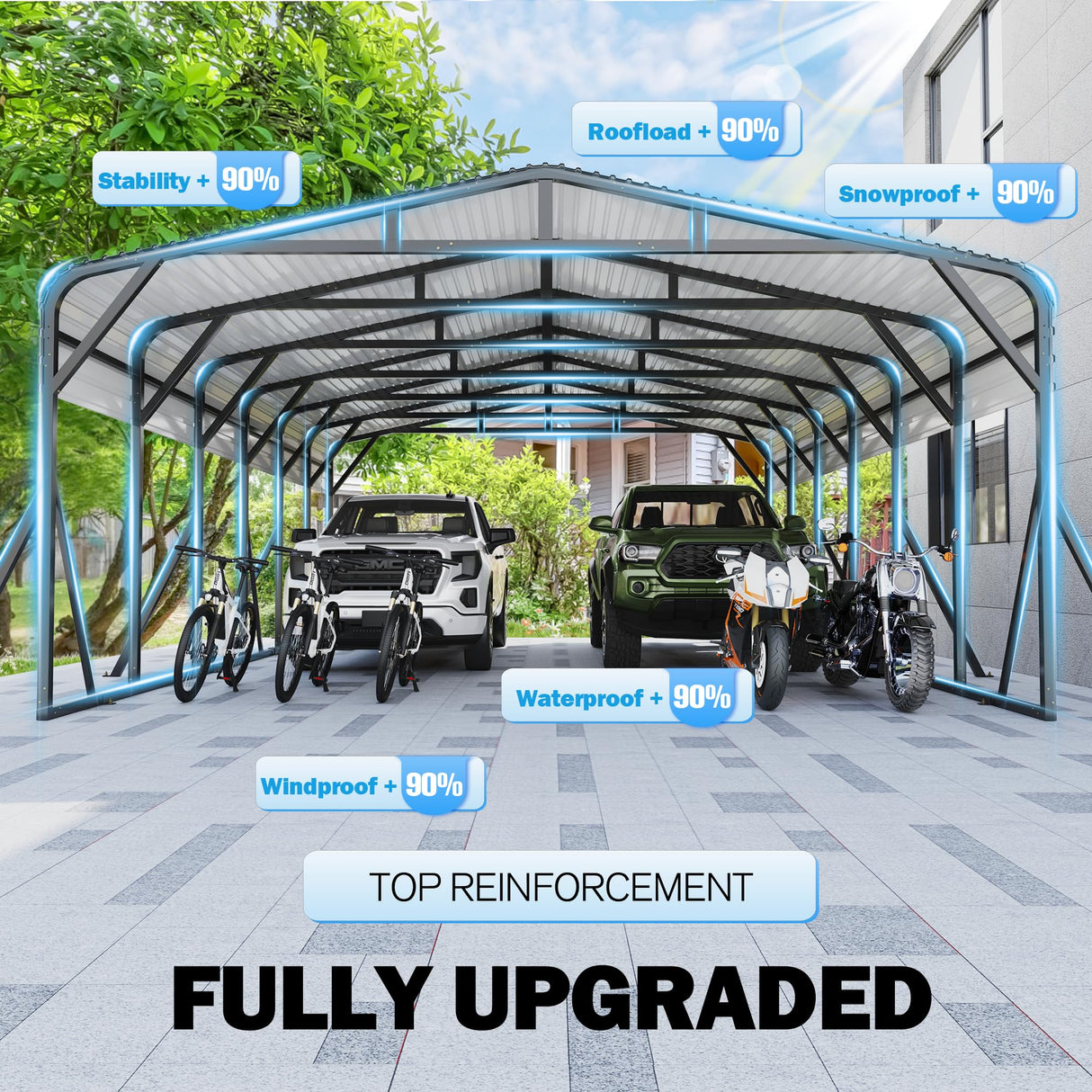 AirWire Carport Canopy 20’X30’ Heavy Duty Car Port Galvanized Steel Roof, Reinforced Stable Triangle Frame for Snowy Windy Metal Carports Enhanced Base Car Tent for Car,RV,Pickup,Boat,Truck,Tractor AirWire