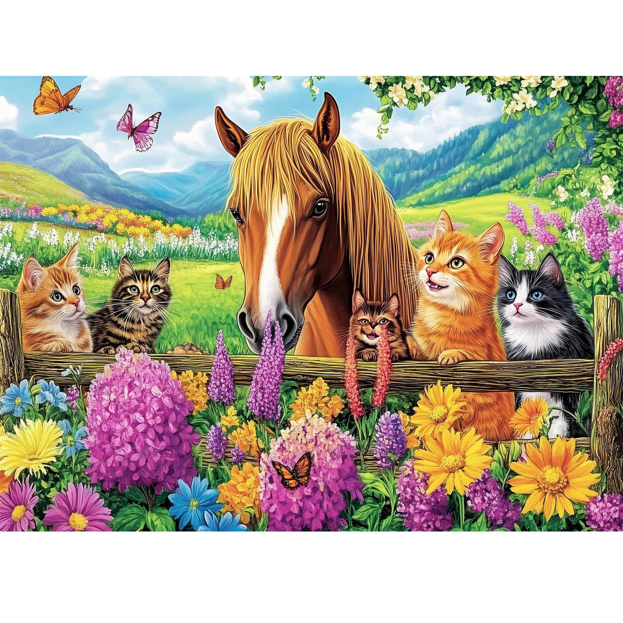 500 Piece Puzzle for Adults- Cats and Horses Puzzle| Recycled Paper Farm Jigsaw Puzzles 500 Pieces | Challenging Family Activity Great Gift Idea for Family Friends | Hard Puzzle Size 20.5X 15 inches Edsjegn