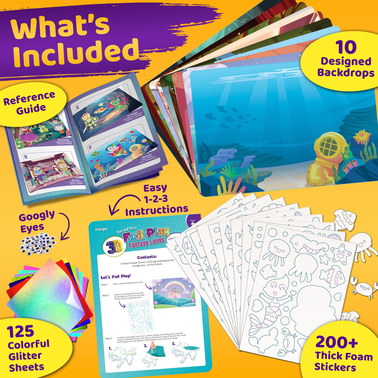 Foil Creative Art Kit for Kids, Fun Craft Set with Triple-Layer 3D Stickers & Foil Sheets – Creative Arts & Crafts for Birthday Party, Girls, Boys DIY Activity, Travel Toys, Gifts for Ages 4 5 6 7 8 9 stargo