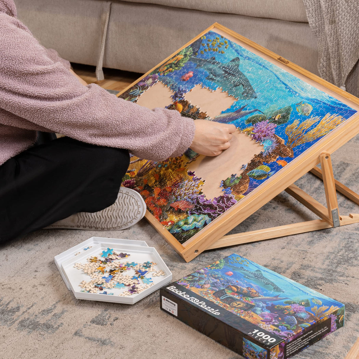 Becko US Jigsaw Puzzle Board Adjustable Wooden Puzzle Easel Portable Jigsaw Puzzles Plateau for Adults and Kids, 30.1 × 20.07 Inch for Up to 1000 Piece Becko US