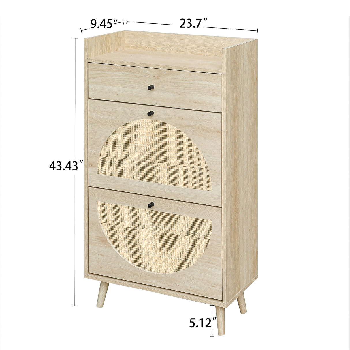 ZeHuoGe Natural Rattan Shoe Cabinet with 2 Flip Drawers, 2-Tier Shoe Rack Storage Cabinet for Heels, Slippers, Free Standing Shoe Rack for Entrance Hallway (Natural) ZeHuoGe