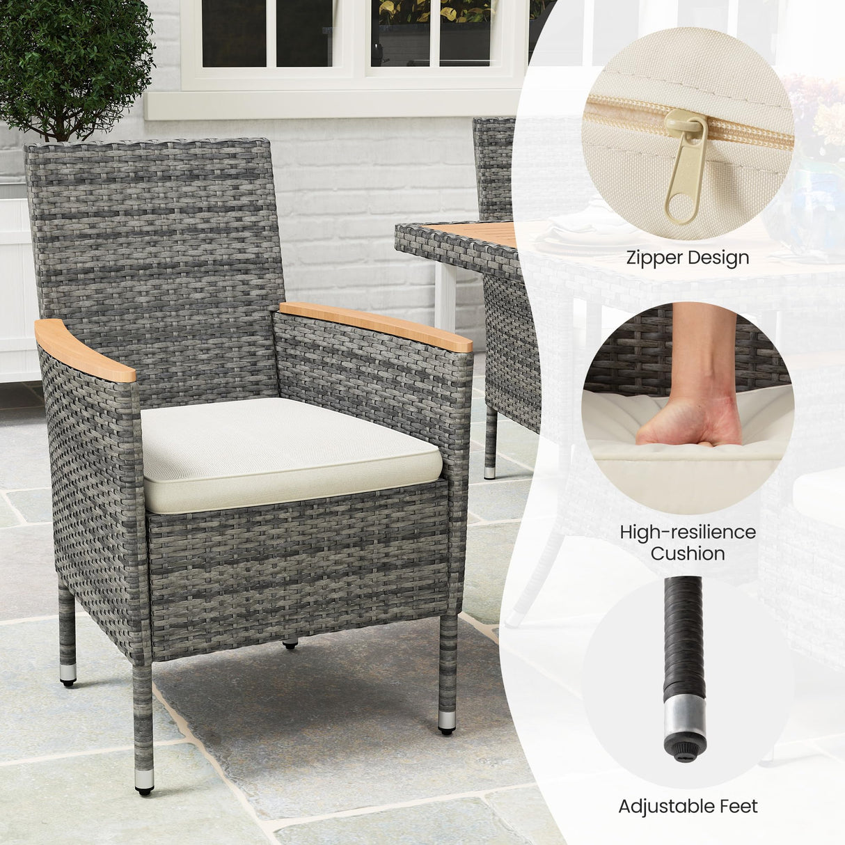 Wisteria Lane Patio Dining Sets for 8, All Weather Rattan Outdoor Table and Chairs with Acacia Wood Tabletop, Patio Dining Furniture with Removable Cushions for Deck Garden, Backyard, Gray Wisteria Lane