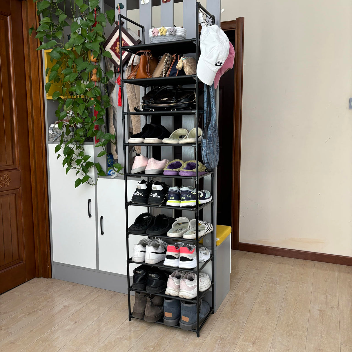 Cuandte 10 Tier Shoe Rack, Tall Narrow Shoe Rack for 20-25 Pairs of Shoes, Removable Stackable Metal Shoe Storage Rack, Non-Woven Fabric Shelves, Easy to Assemble, for Closet Entryway Bedroom Cuandte