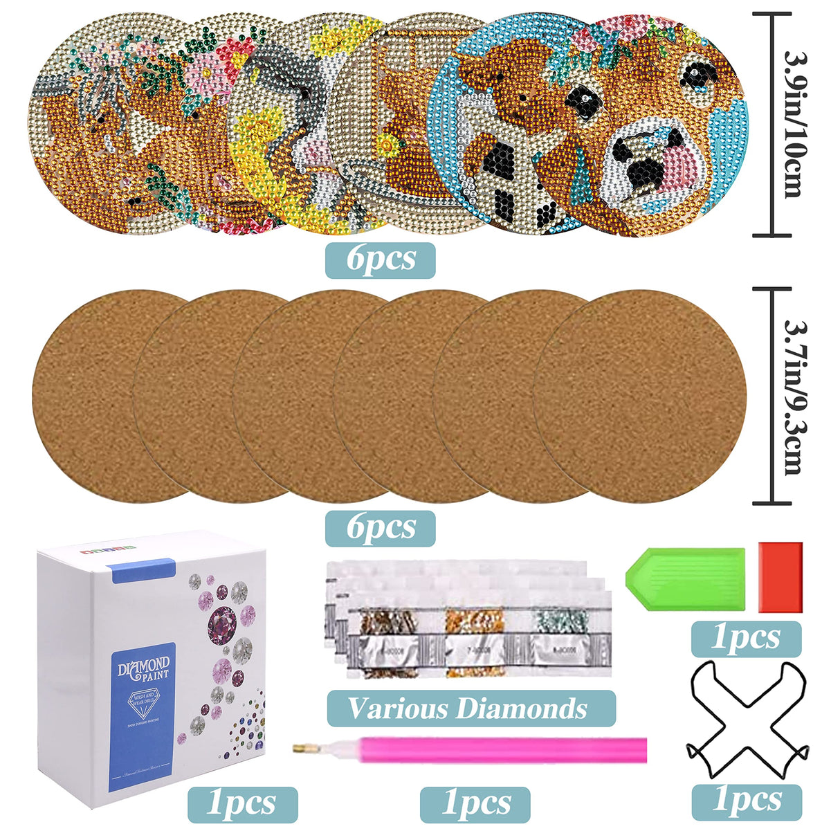 6PCS Diamond Painting Coaster with Holder, Farmhouse Cow Diamond Painting Art Coasters Kit, Highland Cattle DIY Drink Coaster with Cork Base Diamond Art Painting Coasters Kit for Adults Kids Beginners APCGSM
