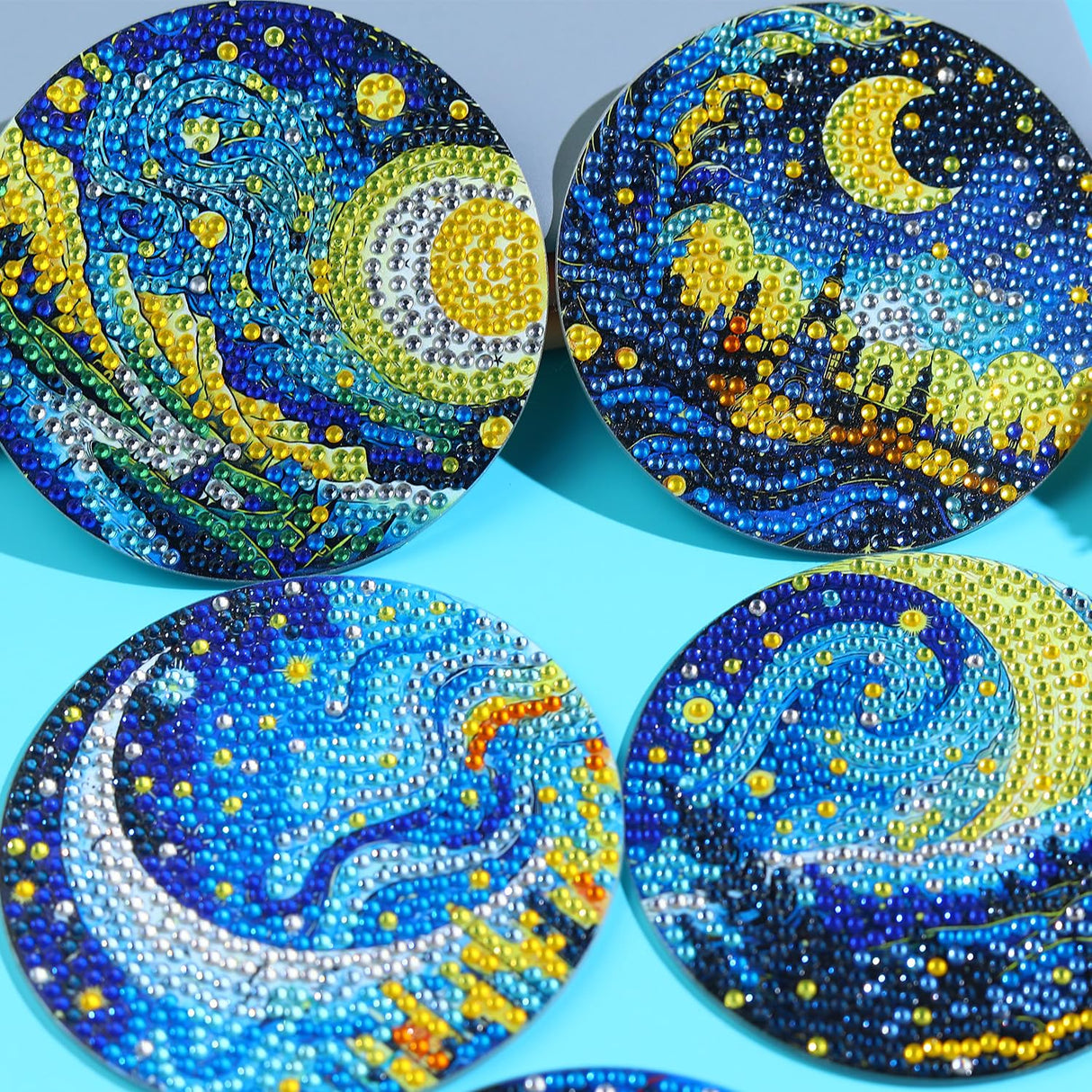 8 PCS Moon Diamond Art Coasters Kits, Diamond Painting Coasters with Holder Set of 8, DIY Drink Coasters Art Crafts Supplies for Adults Cup Mat for Home Decor House Warming Gifts Non-Slip 3.9inch FOXKISS