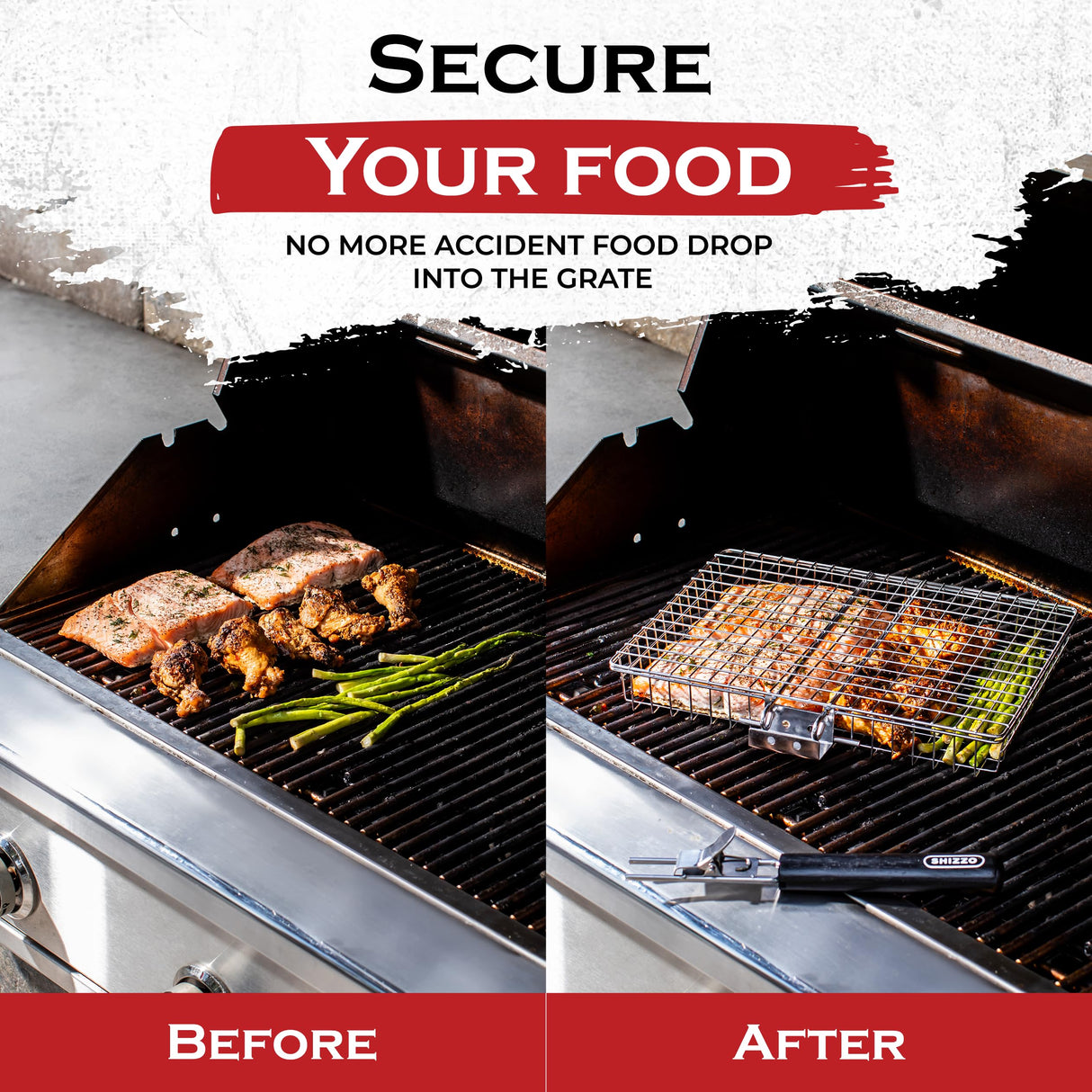 Grill Basket, Barbecue BBQ Grilling Basket , Stainless Steel Large Folding Grilling baskets With Handle, Portable Outdoor Camping BBQ Rack for Fish, Shrimp, Vegetables, Barbeque Griller Cooking Accessories SHIZZO