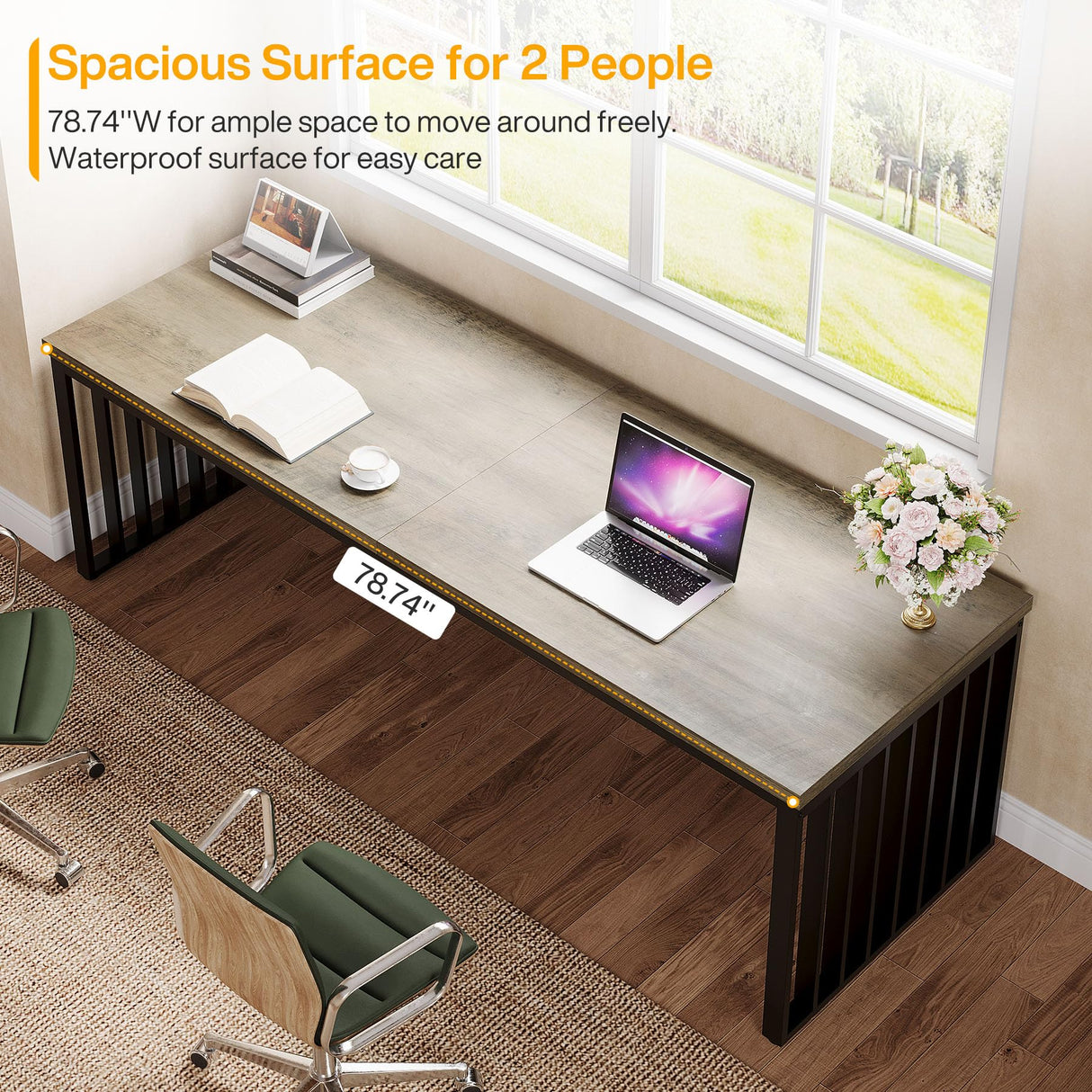 Tribesigns 78" Computer Desk, Extra Long 2-Person Desk with Metal Legs, Double Writing Table with Spacious Space, Industrial Wooden Office Desk, Large Study Desk Workstation for Home Office (Gray) Tribesigns