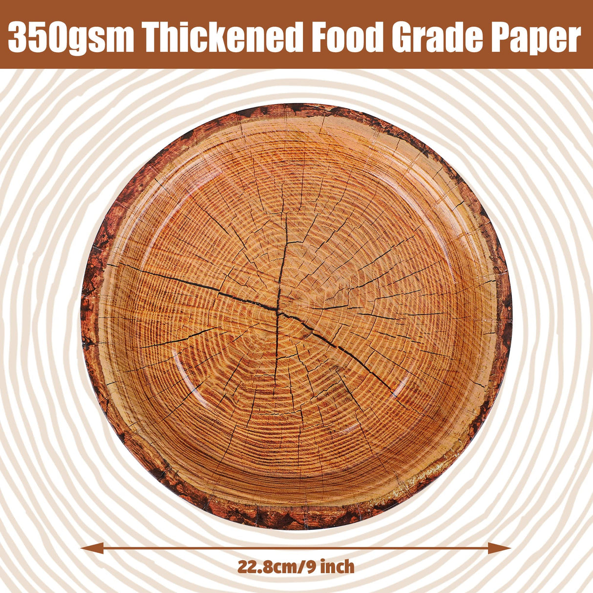 peony man 50 Count Wood Grain Paper Plates 9" Rustic Wood Slice Paper Plates Disposable Party Dinner Plates Farmhouse Round Paper Plate for Dining Table Decor Cut Timber Party Supplies peony man