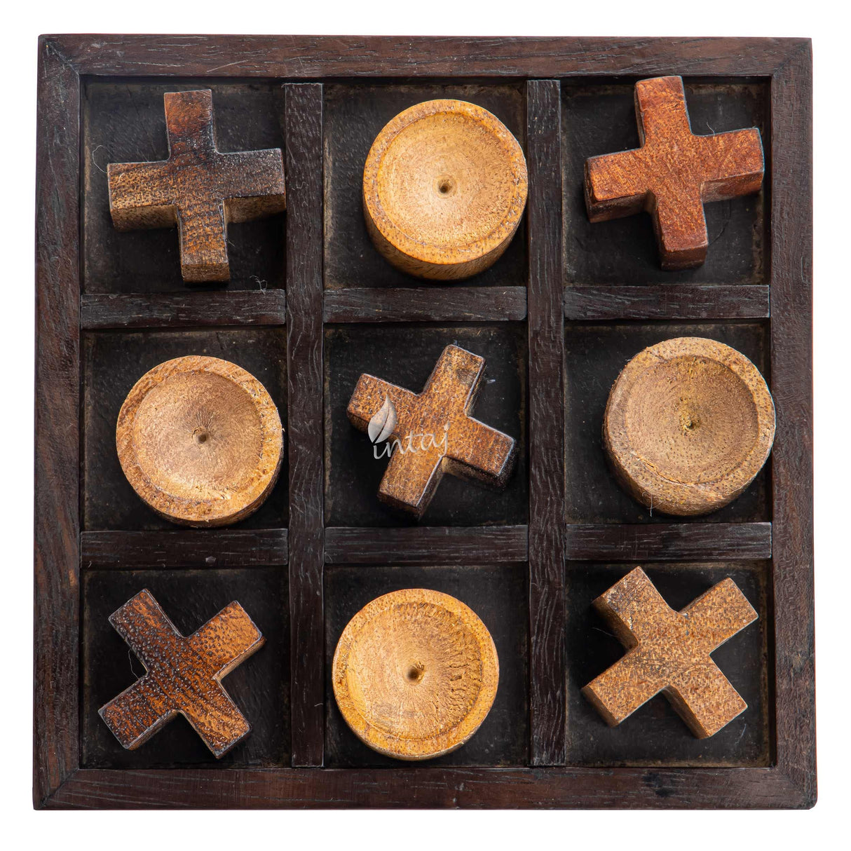 INTAJ Tic Tac Toe Wooden Board Game Table Toy Player Room Decor Tables Family XOXO Decorative Pieces Adult Rustic Kids Play Travel Backyard Discovery Night Level Drinking Romantic Decorations INTAJ