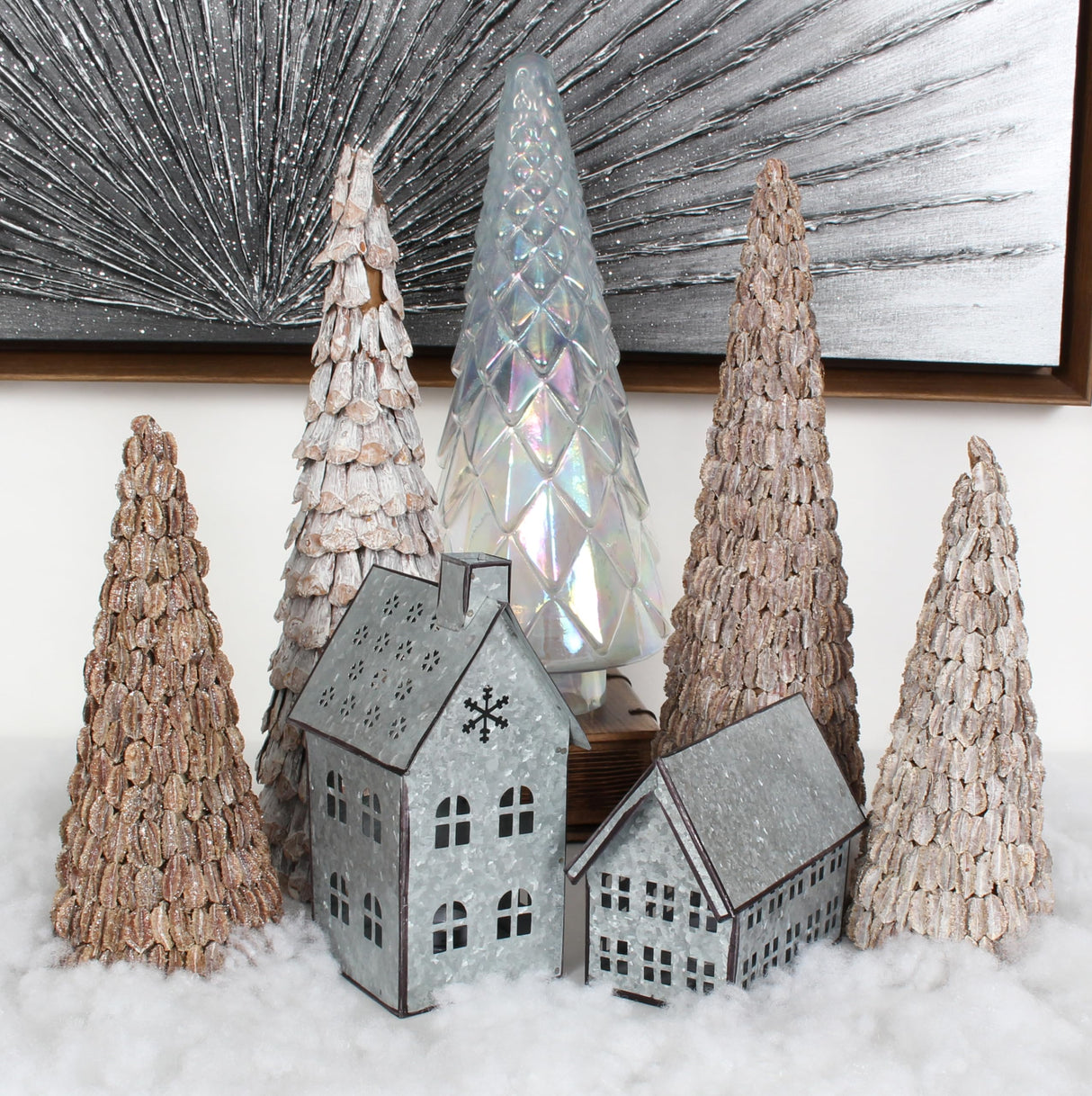 Sweet Summer Living Tabletop Farmhouse Decor, Tin Houses, Christmas Display Village House 9 Inch Height X 5.25 Inch Width X 4.5 Inch Length Metal Galvanized Antique Gray Sweet Summer Living