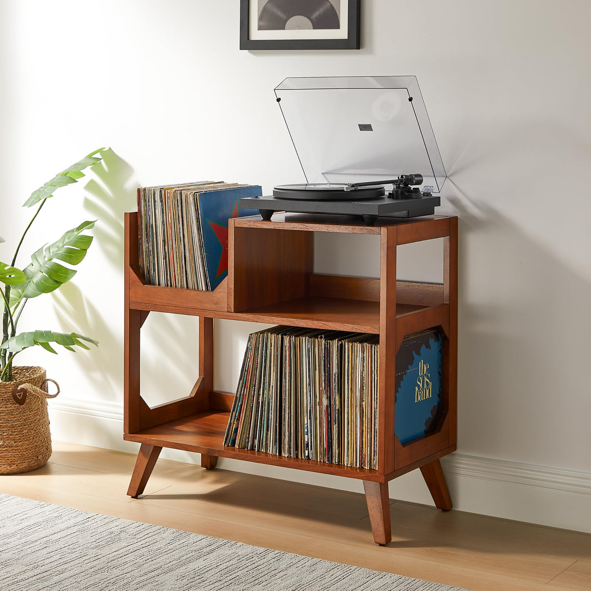 Crosley Furniture Asheville Mid-Century Modern Media Console Record Player Stand, Storage for Vinyl Records, Walnut, Medium Crosley Furniture