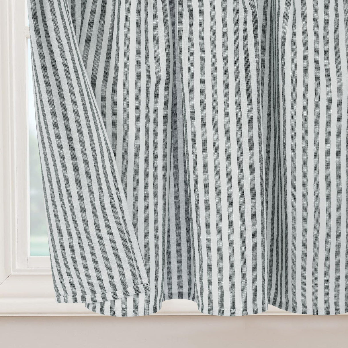 Cotton Linen Farmhouse Kitchen Curtains 36 Inch Boho Rustic Button Tier Curtains Natural/Sage Green Stripe Color Block Curtain Rod Pocket Small Window Curtain for Cafe Bathroom Bedroom Drapes BLEUM CADE