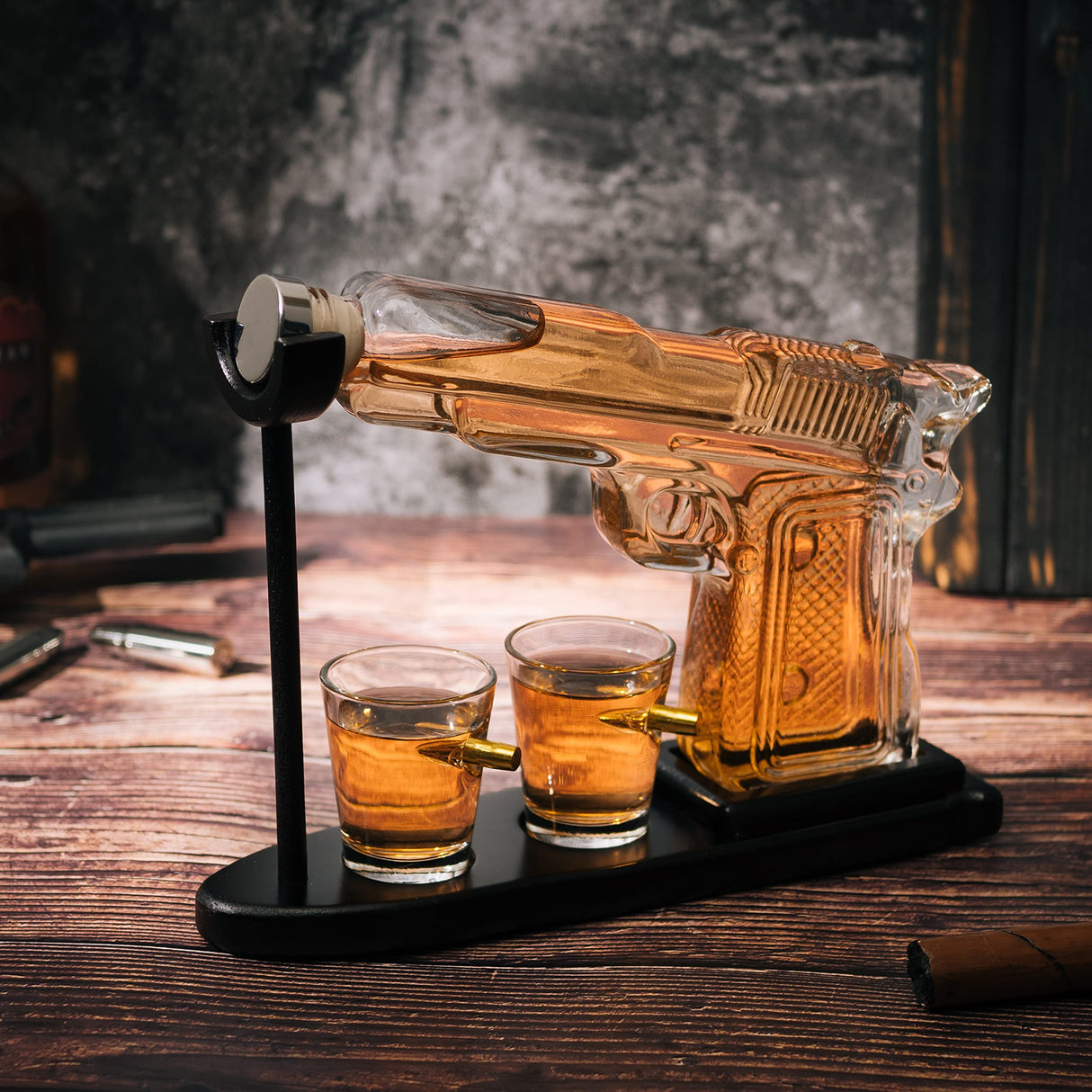 Gifts for Men Dad, 10.1 Oz Whiskey Gun Decanter Set + 2 Bullet Glasses - Unique Birthday Pistol Gift Ideas Daughter Son, Personalized Liquor Dispenser - Scotch Bourbon Vodka, Him, Brother Husband The Wine Savant