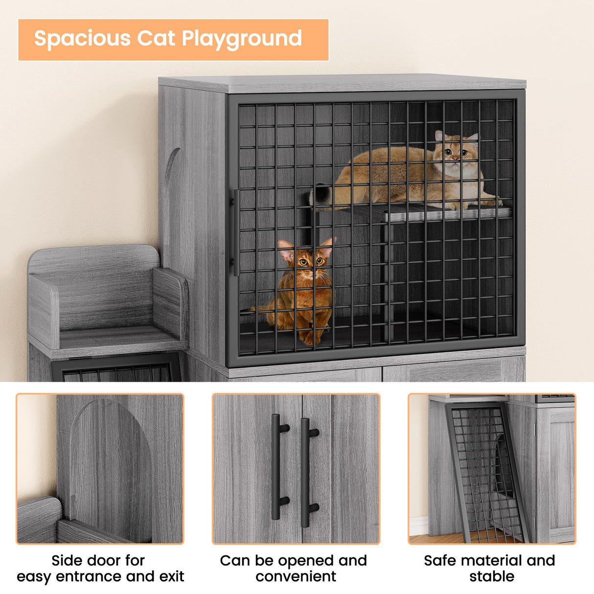 IDEALHOUSE Modern Cat Litter Box Enclosure with Platform, Double Layer Hidden Litter Box, Indoor Washroom, Villa Cat House with Ladder, 33.5" l x 17.9" w x 41.9" h,Dark Grey IDEALHOUSE