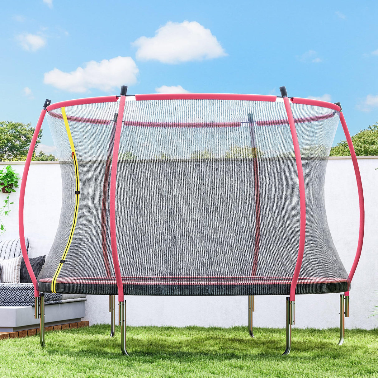 Soozier 10ft Trampoline Outdoor, Recreational Trampoline with Net Enclosure, Curved Poles and Safety Spring Cover for Kid Adults, ASTM Approved, Pink Soozier