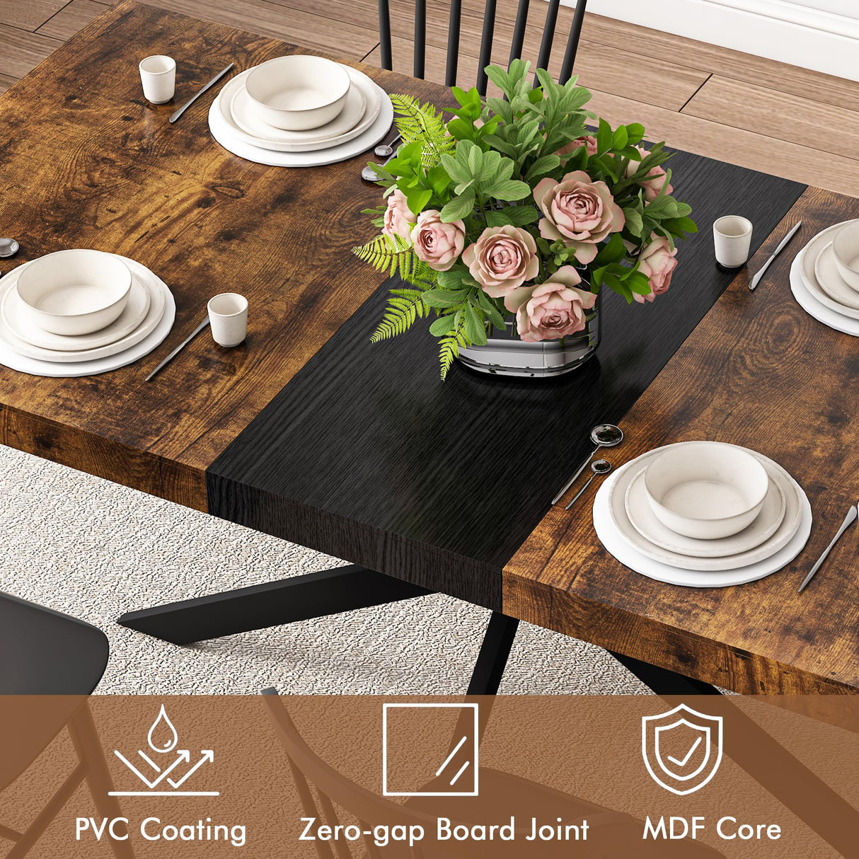 55" -70" Extendable Dining Room Table for 4 6 People,Modern Rustic Kitchen Expanding Table,Wooden Long Large Expandable Dining Room Transformer Table Conference Table for Kitchens,Walnut Ufurpie