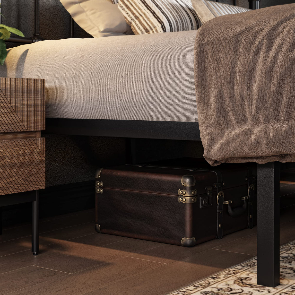 Allewie King Size Victorian Style Metal Platform Bed Frame with Wrought Iron Headboard and Footboard - No Box Spring Needed, Black Allewie