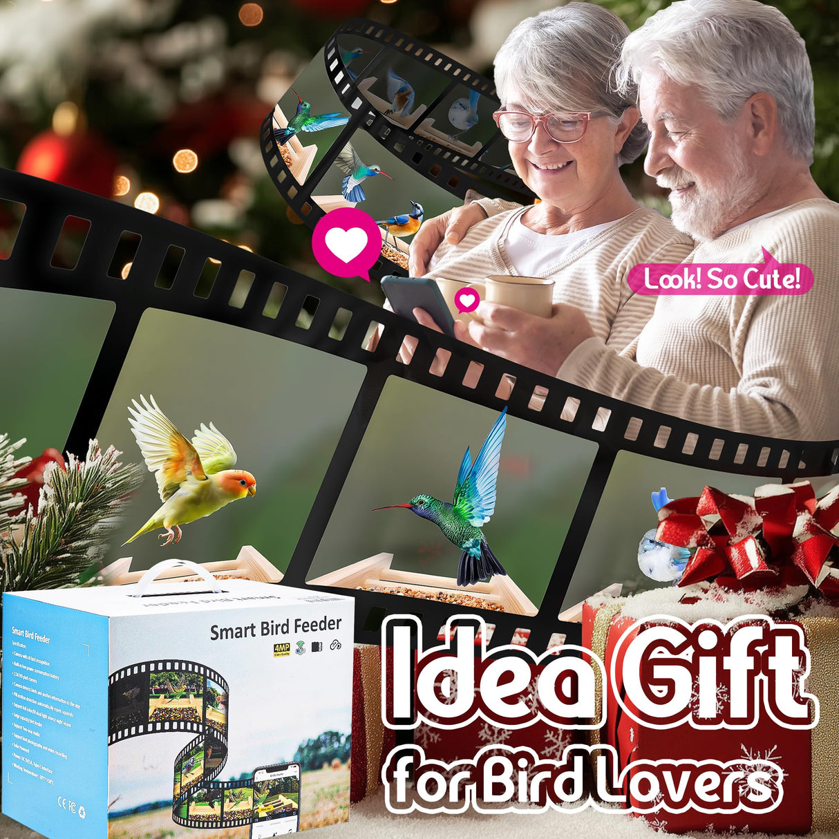 Smart Bird Feeder with 2.5K HD Camera, AI Identify Bird Feeder Solar & Battery Powered, Auto Capture Birds & Notify in Time, Bamboo Wooden Smart Bird Watching Feeder, Ideal Gift for Bird Lover(1.5L) LUCKY NAVI