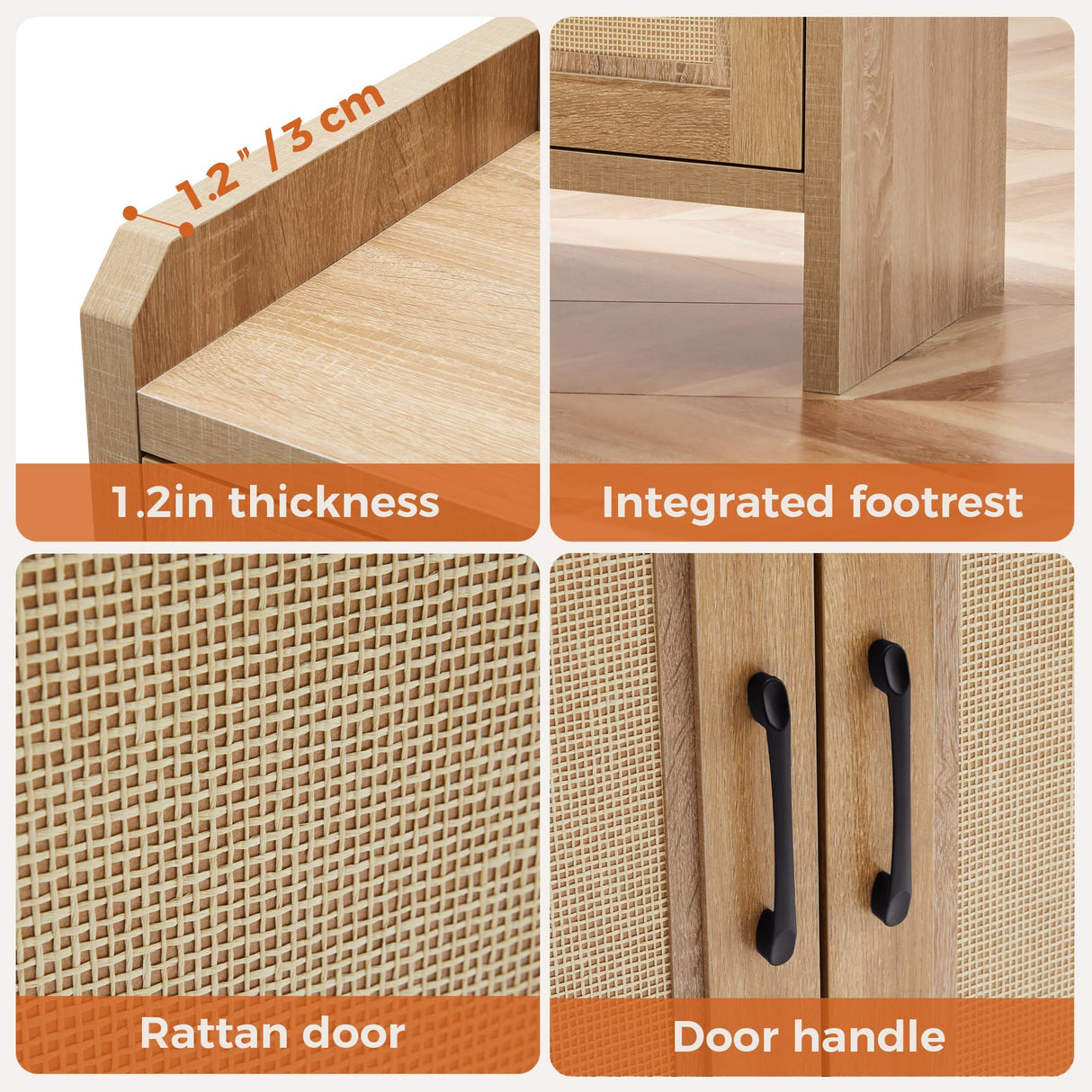 Mericonia Shoe Cabinet Storage for Entryway, Natural Rattan Shoe Storage Cabinet, Wooden Shoe Rack Cabinet, Farmhouse Boho Wood Shoe Organizer Cabinet for Hallway Mericonia