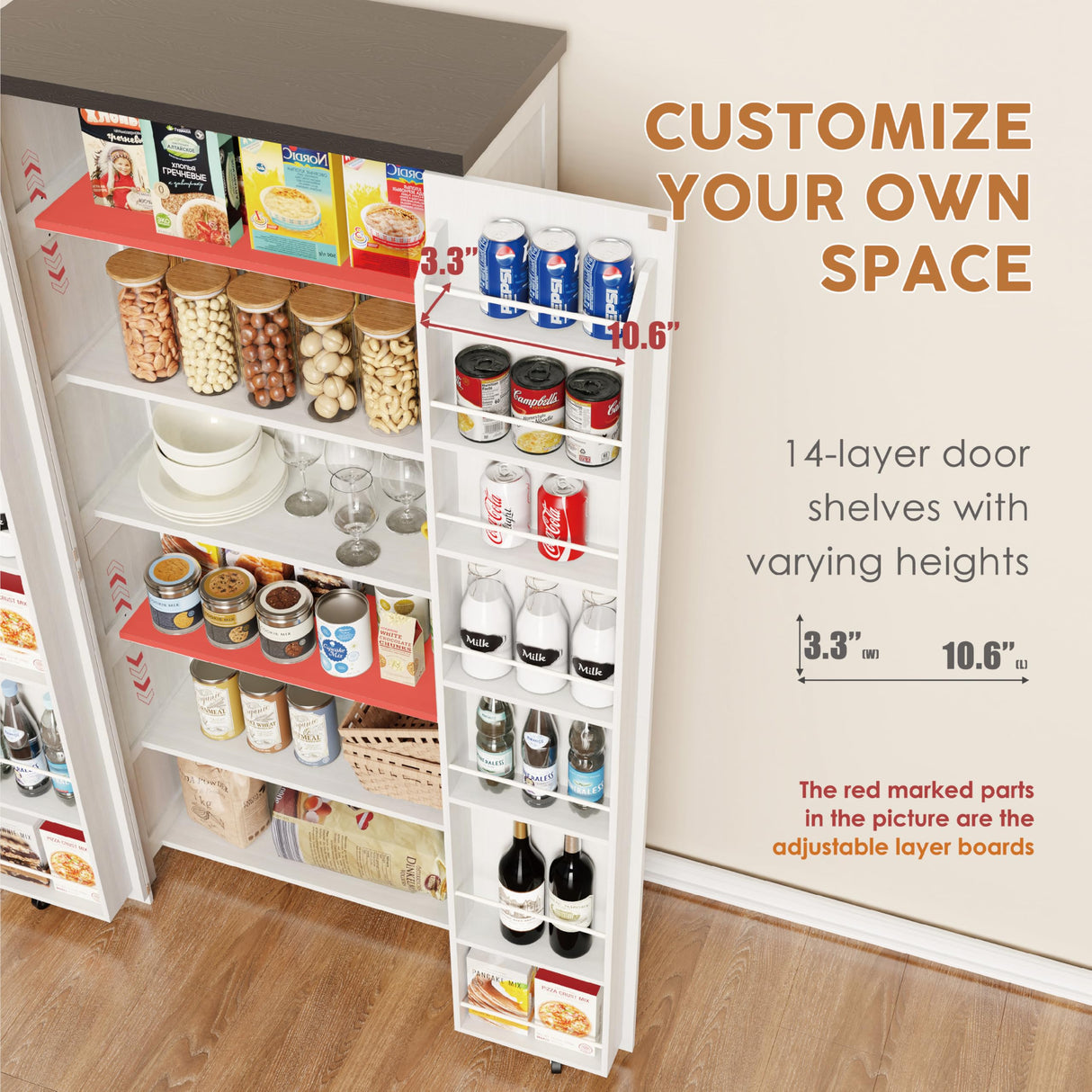 Furnaza Kitchen Pantry Cabinets - 72" Tall Farmhouse Food Storage Cabinets Cupboard with 2 Barn Doors and Shelves Adjustable for Large Dinning or Living Room, in Grian White Furnaza