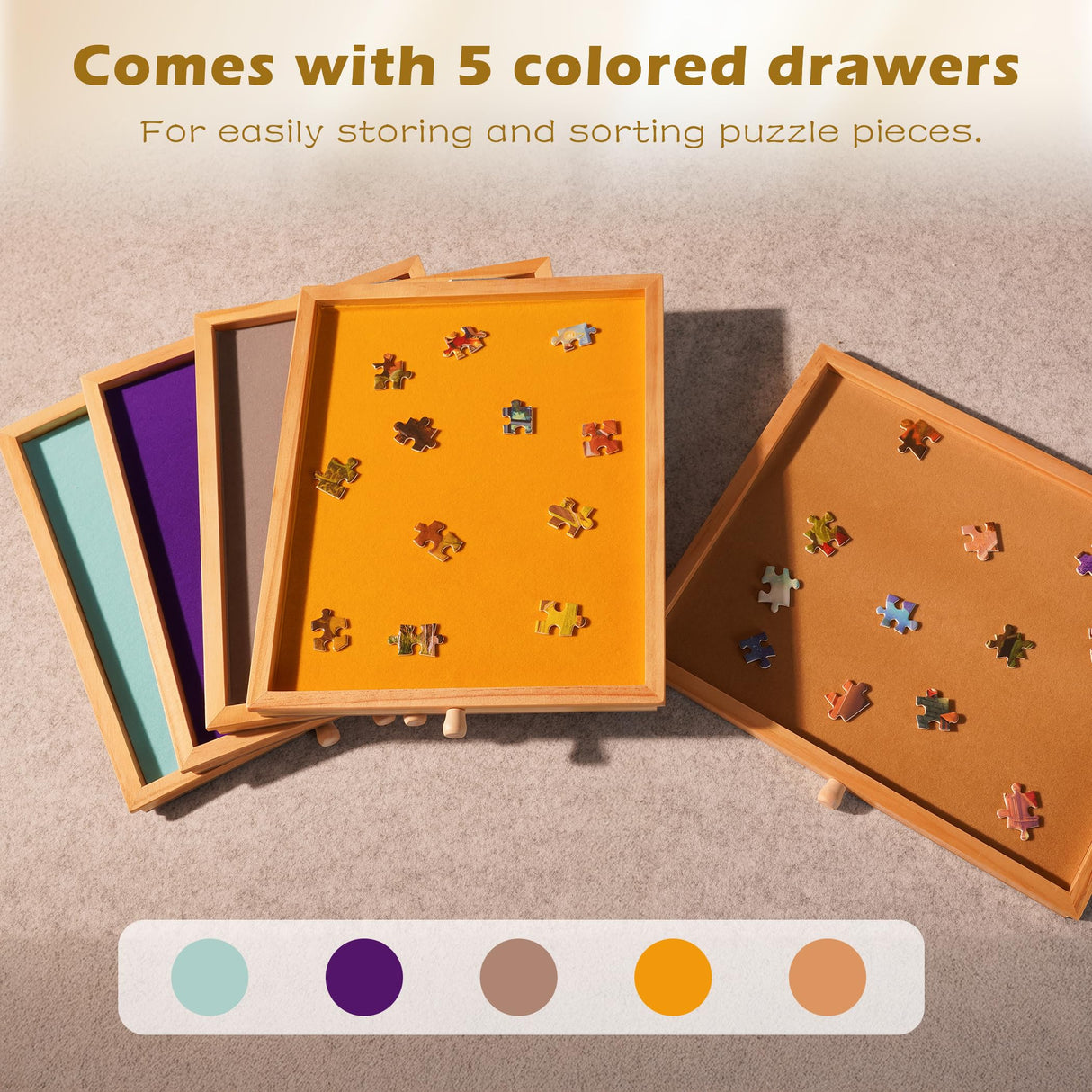 Tektalk Jigsaw Puzzle Table with LED Light, Jigsaw Puzzle Board with Angle & Height Adjustment, Wooden Plateau with Cover, Enclosed with 4 Roller Wheels, for Up to 1500 Pieces Tektalk