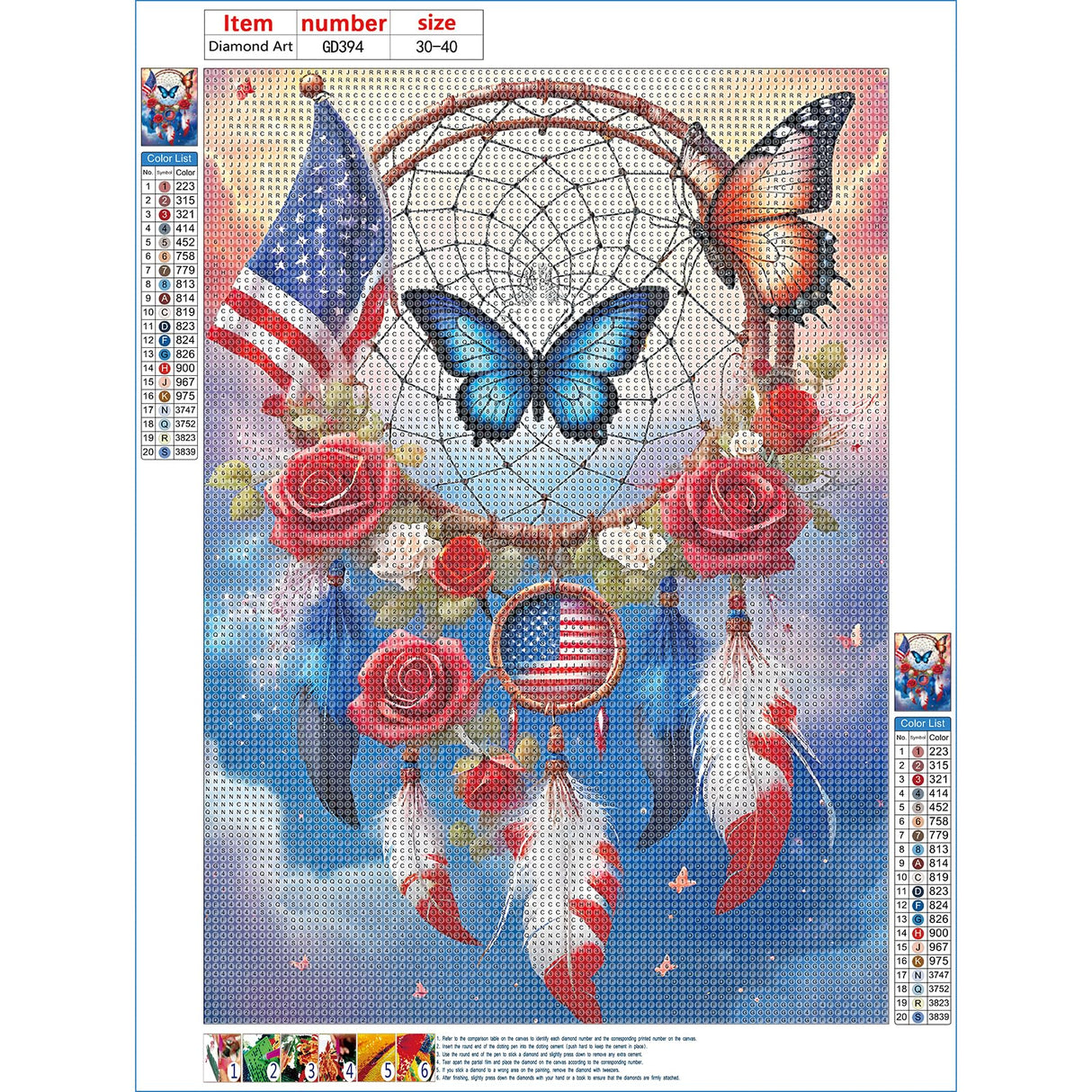 GDYEEH DIY 5D Flowers Butterfly Diamond Art Kits, Round Full Drill Dreamcatcher Diamond Painting Picture, Fantasy Painting by Numbers Art Kits for Adults Beginners Home Wall Decor 12x16 inch GDYEEH