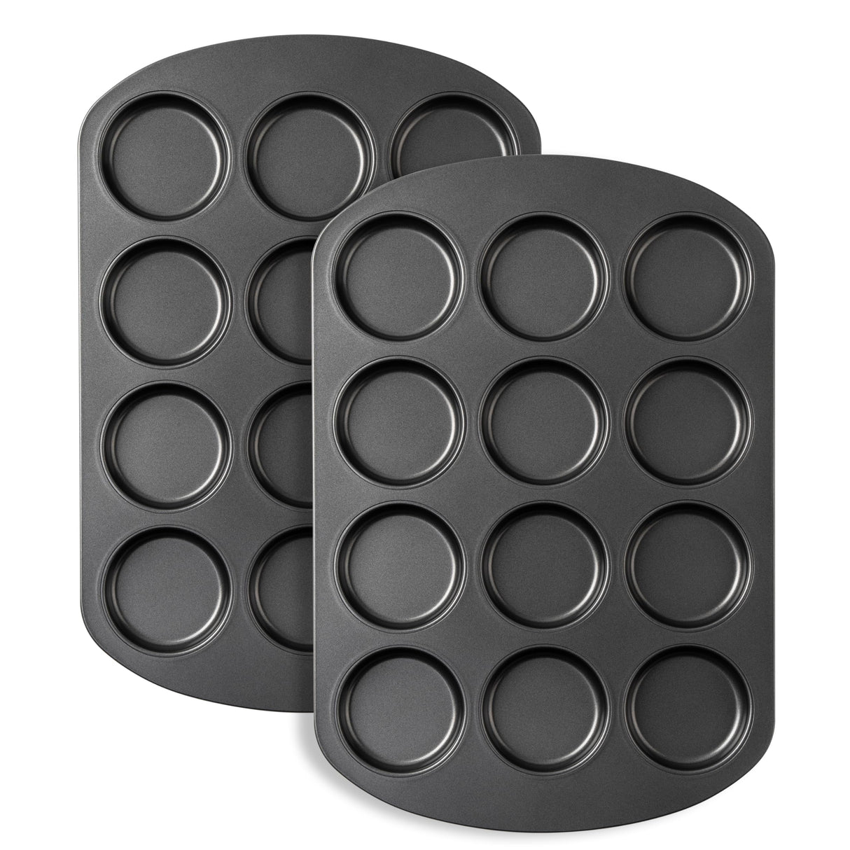 Tiawudi Muffin Top Pan, 12 Cavity Cupcake Pan, Nonstick Baking Pan for Eggs, Cornbread and Cookies, Whoopie Pies Pan, 3 Inch Yorkshire Pudding Pan, Set of 2 Tiawudi