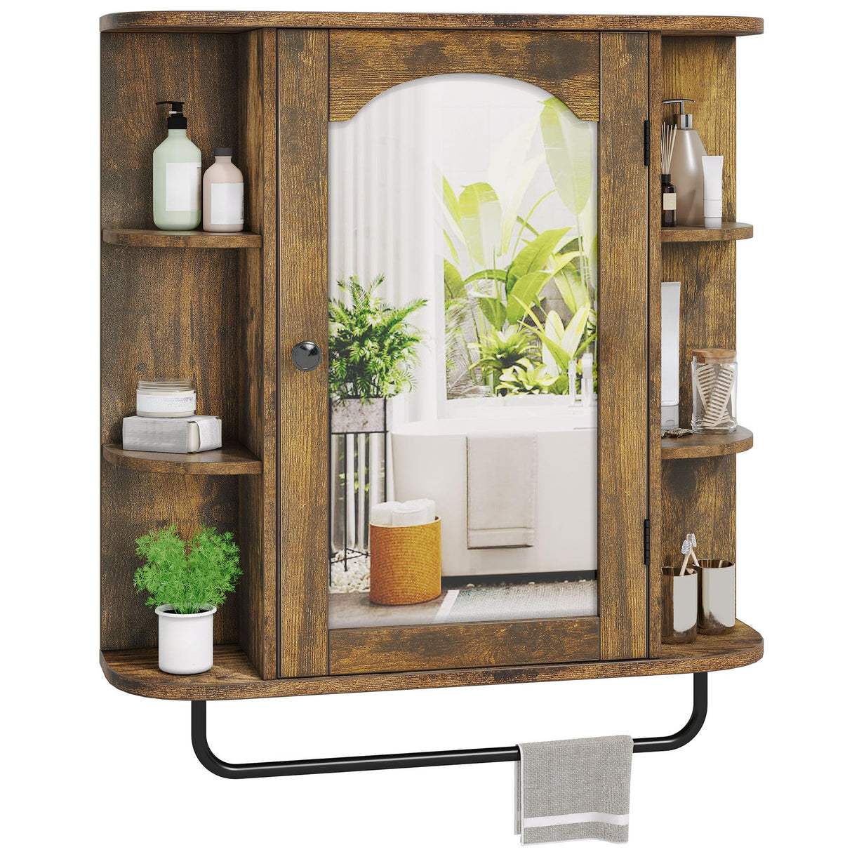 YITAHOME Bathroom Cabinet Medicine Cabinet Organizer, Wall Mounted Cabinet with Mirror Door and Removable Shelf for Bathroom Living Room Laundry Bedroom, Brown YITAHOME