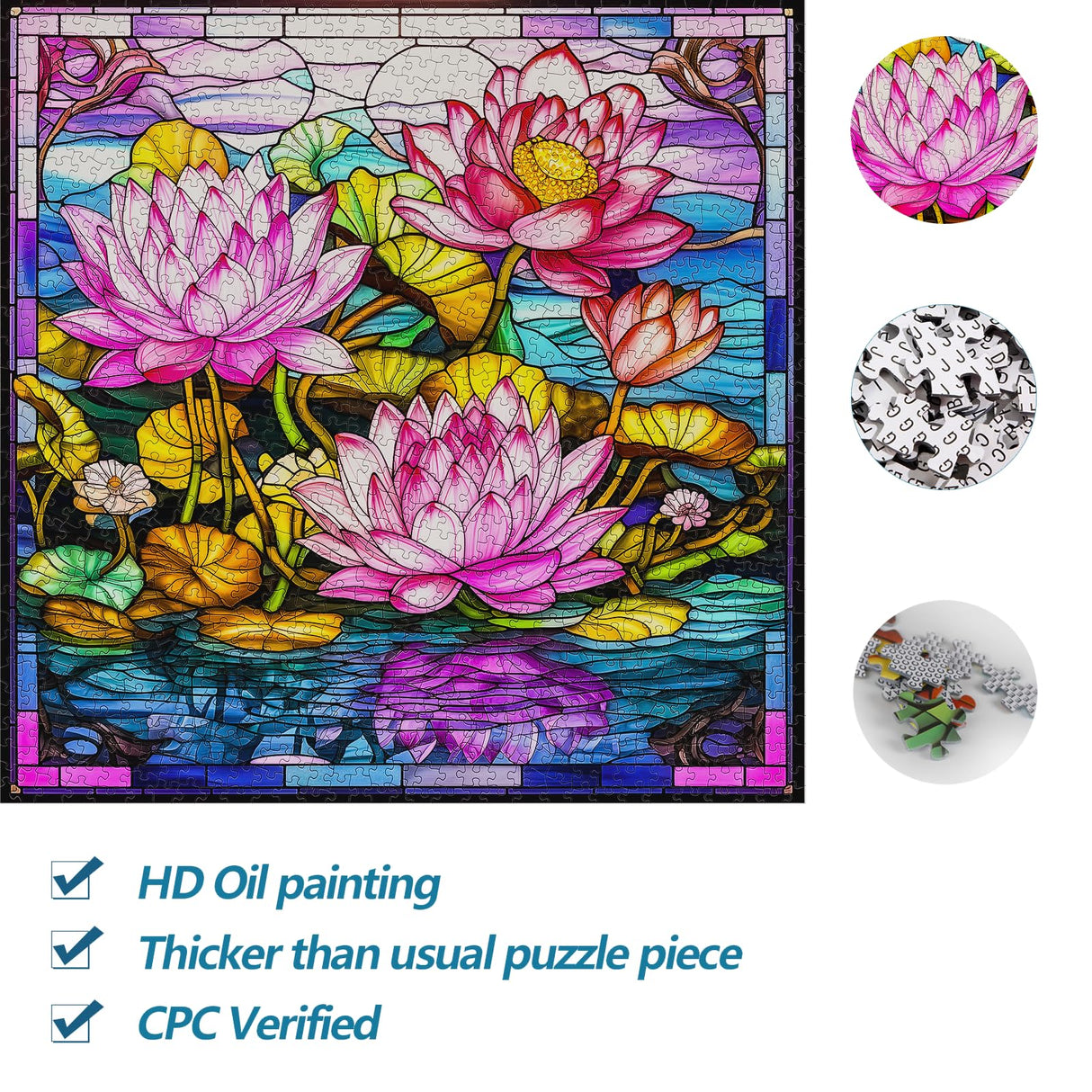 Bgraamiens Puzzle- Stained Glass Flower Puzzles for Adults 1000 Pieces, Art Puzzles,Impossible Hard Challenging Puzzles for Adults, Colorful Stained Glass Jigsaw Puzzle(Floral Blossom) Bgraamiens