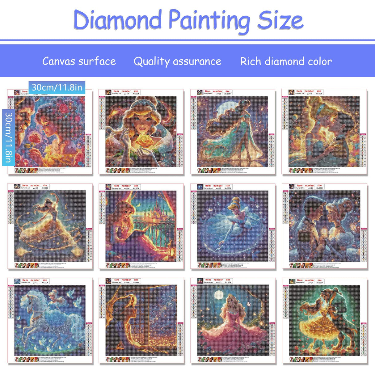 KEYRANKE 12 Pack Diamond Painting Kits for Adults 5D DIY Princess Diamond Art Kit Paint with Round Full Drill Diamonds for Beginners Gem Paintings Art for Home Wall Decor Gifts(12X12 Inch) KEYRANKE