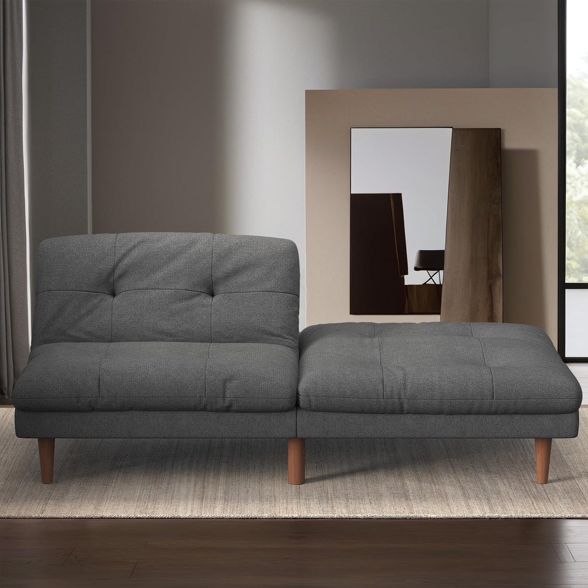 Furmax Futon Sofa Bed Modern Linen Couch Convertible Folding Futon Reclining Sleeper Sofa Couch for Small Space Apartment Loveseat with Adjustable Backrest (Dark Grey) Furmax