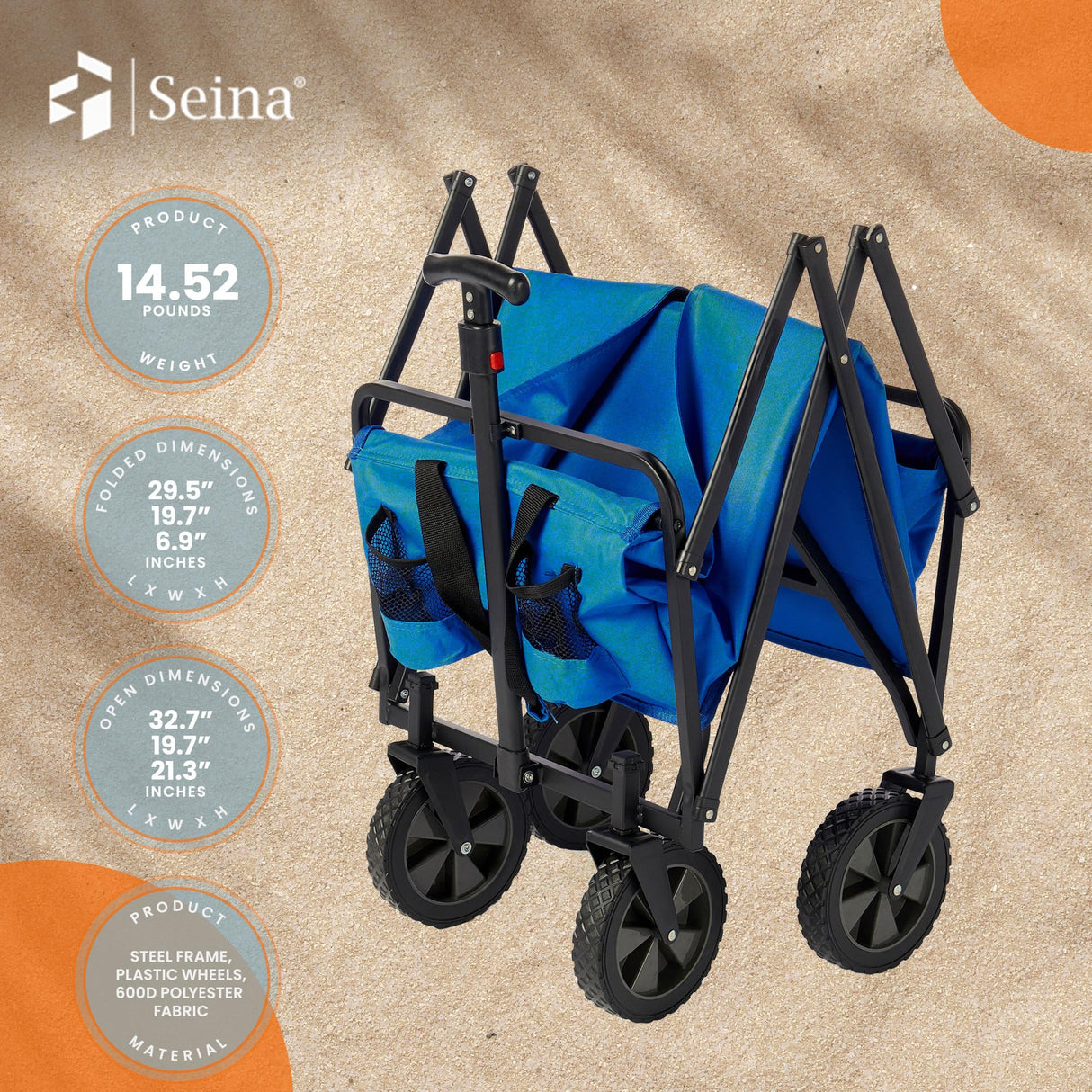 Seina Compact Folding 150-Pound Capacity Utility Cart, Royal Blue Seina