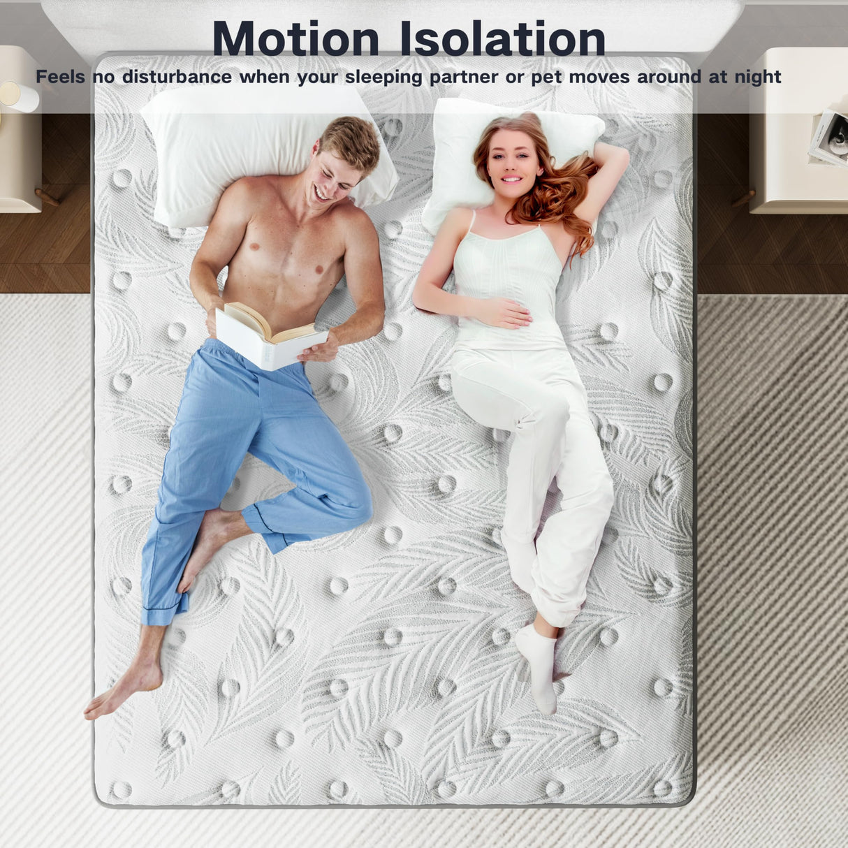 Queen Mattress, 12 inch Queen Size Mattress in a Box Hybrid Design with CertiPUR-US Foam Queen Bed Mattress Pressure Relief Motion Isolation 100 Nights Trial aottress