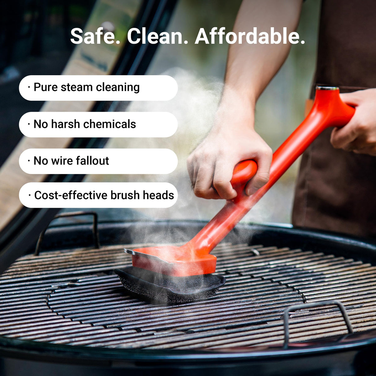 ThermoMaven BBQ Grill Brush Bristle Free - 17" Safe Steam Grill Cleaner Brush with Scraper and 3 Brush Heads for Porcelain/Gas/Charcoal Grill Outdoor Grill Barbecue Cleaner ThermoMaven