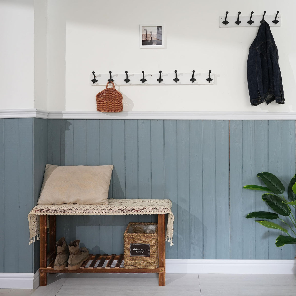 WEBI Rustic Coat Rack Wall Mount,5 Cast Iron Hooks,Coat Hooks Wall Mounted,Heavy Duty Antique Vintage Hooks for Hanging Coats,Jacket,Clothes,Black on White WEBI