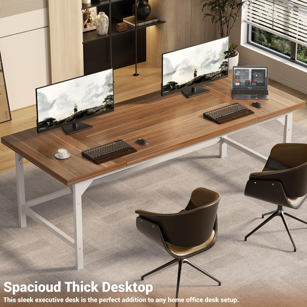 Unikito 70.8 Inch Extra Long Computer Desks, Heavy Duty Large Office Executive Desk, Sturdy 2 Person Desk, Premium Thick Study Writing Table Computer Table for Home Office Workstation, Rustic/White Unikito