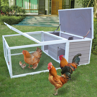 Chicken Coop with Run, 60” Rabbit Hutch Outdoor, Large Tortoise Habitat Pet Cage Wood Small Animal Poultry Cage Run with Waterproof Asphalt & Openable Roof and Side Door