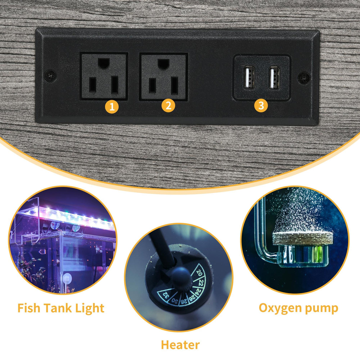 DWVO 20-29 Gallon Aquarium Stand with Power Outlets & LED Light, Cabinet for Fish Tank Accessories Storage - Metal Fish Tank Stand Suitable for Turtle Tank, Reptile Terrarium, 350LBS Capacity, Grey DWVO