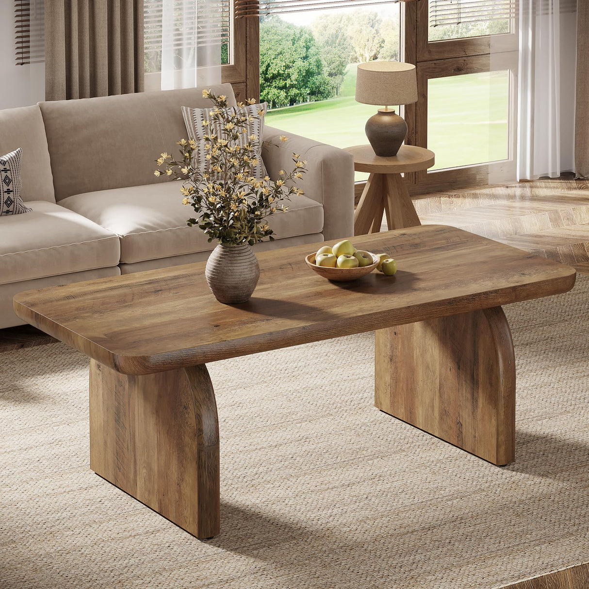 Tribesigns Coffee Table for Living Room, 47-Inch Farmhouse Rectangule Center Table with Rounded Corners, Mid-Century Modern Low Large Cocktail Tea Furniture, Easy Assembly (Rustic Brown) Tribesigns