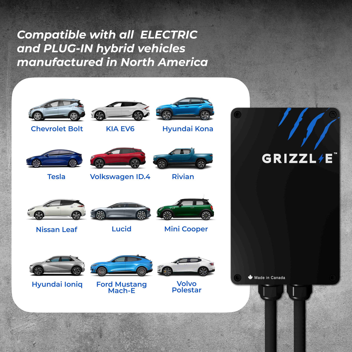 Grizzl-E Classic, Level 2 240V / 40A Electric Vehicle (EV) Charger, UL Certified, Metal Case Enclosure, Indoor/Outdoor Electric Car Fast Wall Charging Station, NEMA 14-50 Plug, Classic Black Grizzl-E
