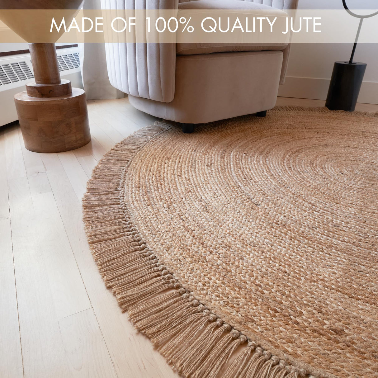 KIBAGA Beautiful 5x5 ft Round Jute Area Rug for Your Home - This Natural Hand Woven Rug Fits Perfectly Into Your Entry Area, Kitchen Or Living Room - Modern Braided Circle Mat Enhances Any Boho Decor KIBAGA